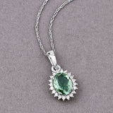 1.39 Carat Genuine Green Tourmaline and White Diamond 14K White Gold Pendant