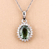 1.39 Carat Genuine Green Tourmaline and White Diamond 14K White Gold Pendant