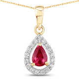 1.03 Carat Genuine Ruby and White Diamond 14K Yellow Gold Pendant