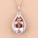 9.31 Carat Genuine Morganite and White Diamond 14K Rose Gold Pendant