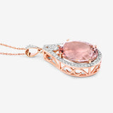 9.31 Carat Genuine Morganite and White Diamond 14K Rose Gold Pendant