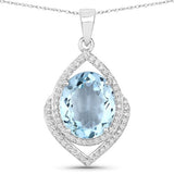 3.82 Carat Genuine Aquamarine and White Diamond 14K White Gold Pendant
