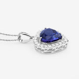 3.74 Carat Genuine Tanzanite and White Diamond 14K White Gold Pendant