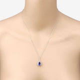 3.05 Carat Genuine Tanzanite and White Diamond 14K White Gold Pendant