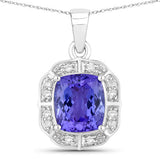 2.52 Carat Genuine Tanzanite and White Diamond 14K White Gold Pendant