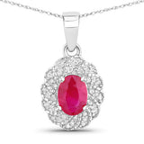 0.95 Carat Genuine Ruby and White Diamond 10K White Gold Pendant