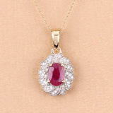 0.95 Carat Genuine Ruby and White Diamond 10K Yellow Gold Pendant