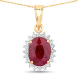1.60 Carat Genuine Ruby and White Diamond 10K Yellow Gold Pendant