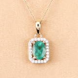 0.83 Carat Genuine Zambian Emerald and White Diamond 10K Yellow Gold Pendant