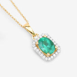 0.83 Carat Genuine Zambian Emerald and White Diamond 10K Yellow Gold Pendant
