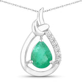 1.18 Carat Genuine Zambian Emerald and White Diamond 10K White Gold Pendant
