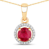 0.62 Carat Genuine Ruby and White Diamond 14K Yellow Gold Pendant