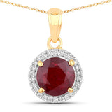 1.49 Carat Genuine Ruby and White Diamond 14K Yellow Gold Pendant