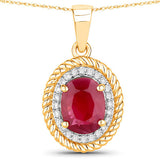 1.55 Carat Genuine Ruby and White Diamond 14K Yellow Gold Pendant