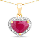 2.08 Carat Genuine Ruby and White Diamond 14K Yellow Gold Pendant