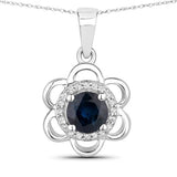 0.94 Carat Genuine Blue Sapphire and White Diamond 14K White Gold Pendant
