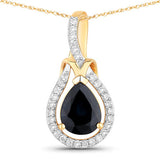 1.48 Carat Genuine Blue Sapphire and White Diamond 14K Yellow Gold Pendant