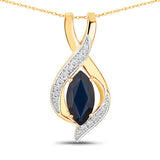 2.27 Carat Genuine Blue Sapphire and White Diamond 14K Yellow Gold Pendant