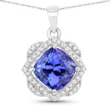 3.14 Carat Genuine Tanzanite and White Diamond 14K White Gold Pendant