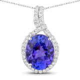 3.21 Carat Genuine Tanzanite and White Diamond 14K White Gold Pendant