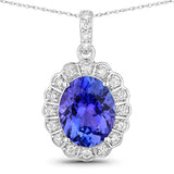 2.93 Carat Genuine Tanzanite and White Diamond 14K White Gold Pendant
