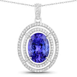 4.90 Carat Genuine Tanzanite and White Diamond 14K White Gold Pendant
