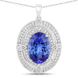 5.91 Carat Genuine Tanzanite and White Diamond 14K White Gold Pendant