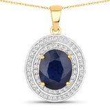 4.82 Carat Genuine Blue Sapphire and White Diamond 14K Yellow Gold Pendant