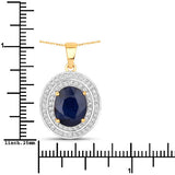 4.82 Carat Genuine Blue Sapphire and White Diamond 14K Yellow Gold Pendant