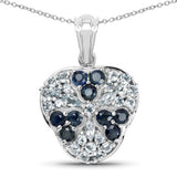 2.73 Carat Genuine Blue Sapphire and Aquamarine .925 Sterling Silver Pendant