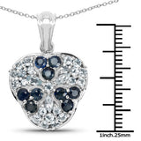 2.73 Carat Genuine Blue Sapphire and Aquamarine .925 Sterling Silver Pendant