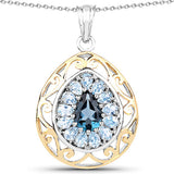 18K Yellow Gold Plated 4.44 Carat Genuine London Blue Topaz and Blue Topaz .925 Sterling Silver Pendant