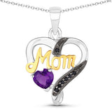0.48 Carat Genuine Amethyst and Black Spinel .925 Sterling Silver Pendant