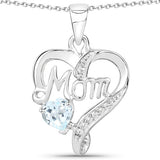 0.54 Carat Genuine Blue Topaz and White Topaz .925 Sterling Silver Pendant