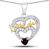 0.51 Carat Genuine Garnet and White Topaz .925 Sterling Silver Pendant
