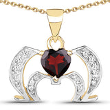 14K Yellow Gold Plated 1.05 Carat Genuine Garnet and White Topaz .925 Sterling Silver Pendant