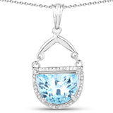 4.08 Carat Genuine Swiss Blue Topaz & White Topaz .925 Sterling Silver Pendant