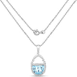 4.08 Carat Genuine Swiss Blue Topaz & White Topaz .925 Sterling Silver Pendant