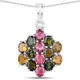 4.34 Carat Genuine Pink Tourmaline, Green Tourmaline & Brown Tourmaline .925 Sterling Silver Pendant