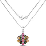 4.34 Carat Genuine Pink Tourmaline, Green Tourmaline & Brown Tourmaline .925 Sterling Silver Pendant