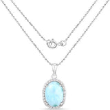 13.55 Carat Genuine Larimar and White Topaz .925 Sterling Silver Pendant