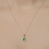 0.89 Carat Genuine Zambian Emerald and White Diamond 14K Yellow Gold Pendant