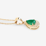 0.89 Carat Genuine Zambian Emerald and White Diamond 14K Yellow Gold Pendant