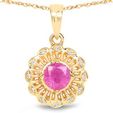 0.59 Carat Genuine Ruby and White Diamond 14K Yellow Gold Pendant
