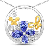 1.33 Carat Genuine Tanzanite and White Topaz .925 Sterling Silver Pendant