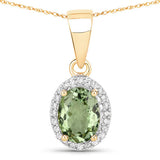 1.27 Carat Genuine Green Tourmaline and White Diamond 14K Yellow Gold Pendant