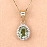 1.27 Carat Genuine Green Tourmaline and White Diamond 14K Yellow Gold Pendant