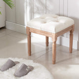 Padded Square Footstool with Rubberwood Legs