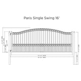 [12-18FT] Heavy-Duty Paris-Style Galvanized Steel Single-Swing Driveway Gate (SAK78643)