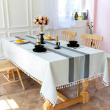 Patchwork Fringed Linen Tablecloth